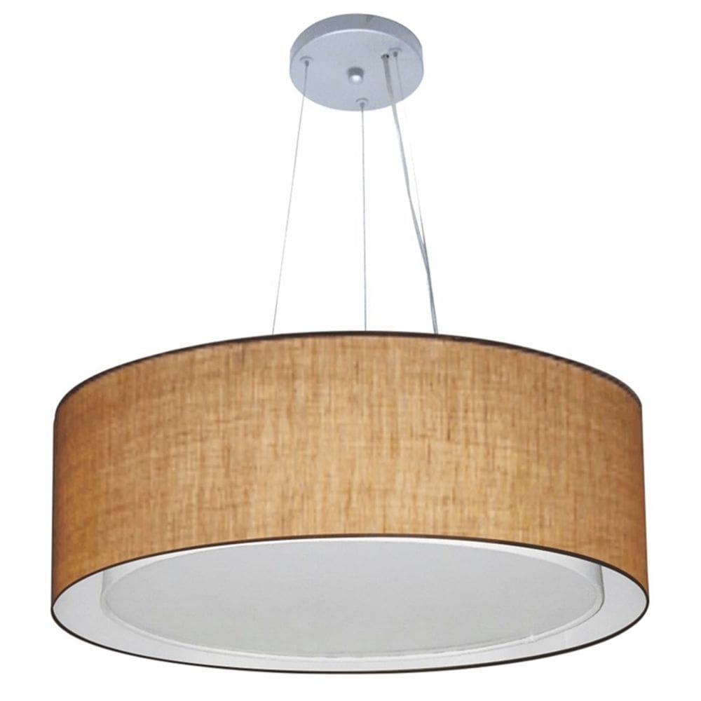 Lustre Pendente Cilíndrico Duplo Md-4125 Cúpula em Tecido 60x25cm Palha - Bivolt