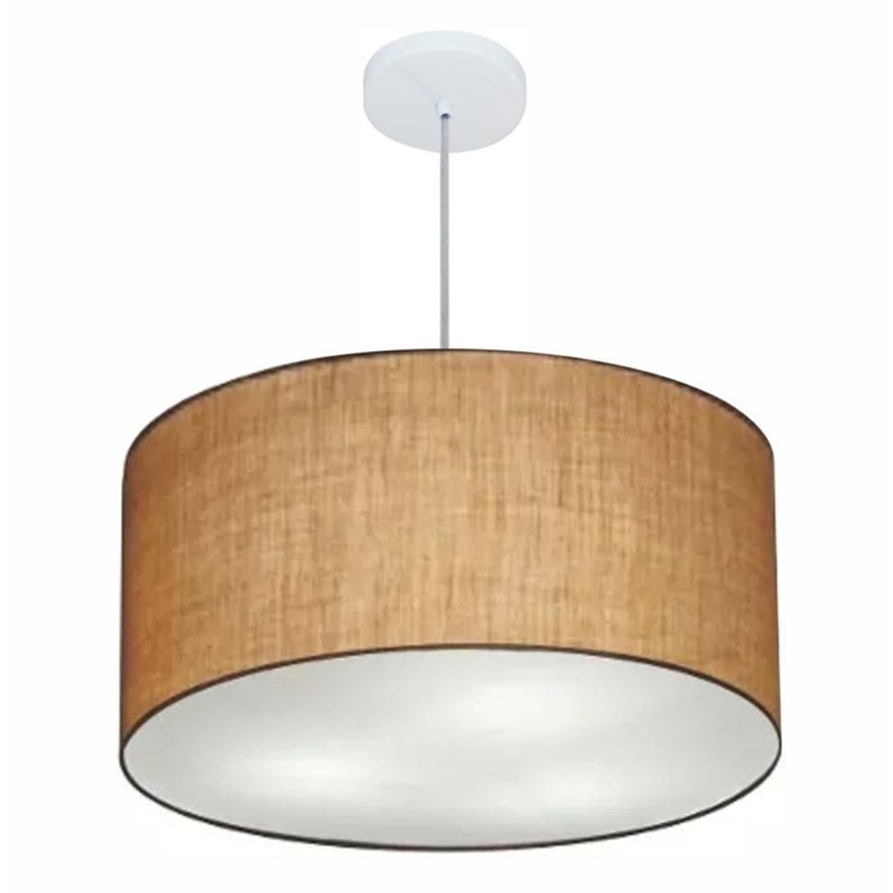 Lustre Pendente Cilíndrico Md-4101 Cúpula em Tecido 60x30cm Palha - Bivolt