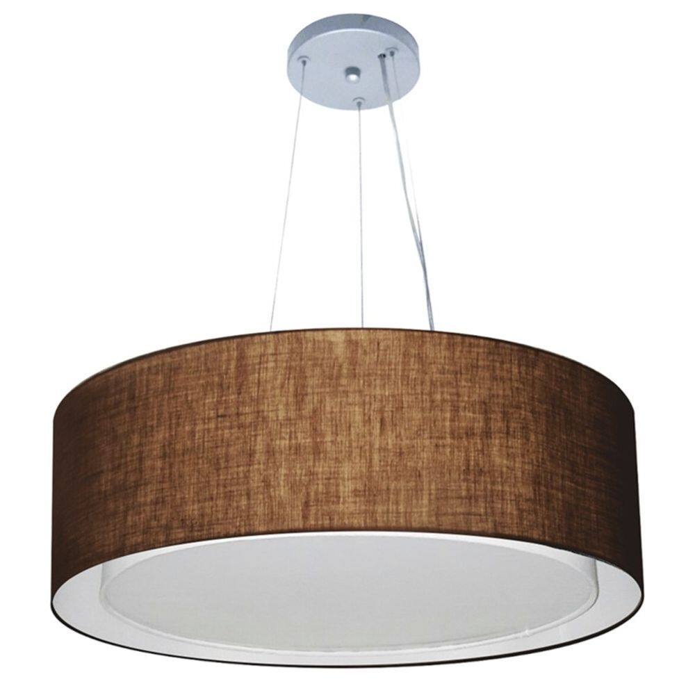 Lustre Pendente Cilíndrico Duplo Md-4125 Cúpula em Tecido 60x25cm Café - Bivolt