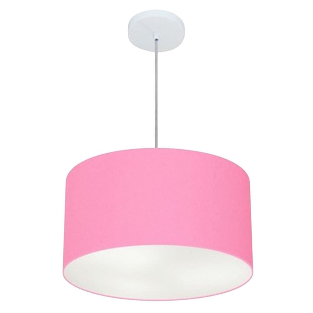 Lustre Pendente Cilíndrico Md-4099 Cúpula em Tecido 40x25cm Rosa Bebê - Bivolt