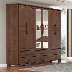 Guarda Roupa 6 Portas e 6 Gavetas Linha Ouro Madeira Maciça 2254WN Café Finestra