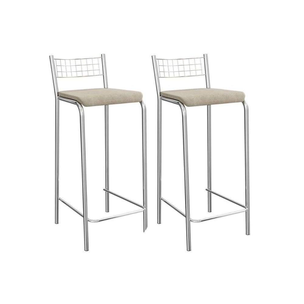 Banqueta Sala de Jantar Gênova 2B705CR Aço Kit 2 Un Cromado/Linho Bege Fendi - Kappesberg