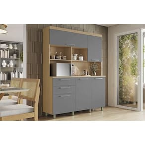 Cozinha Compacta Nobreza c/ 5 Portas e 2 Gavetas 160cm Carvalho/Titânio - Nesher