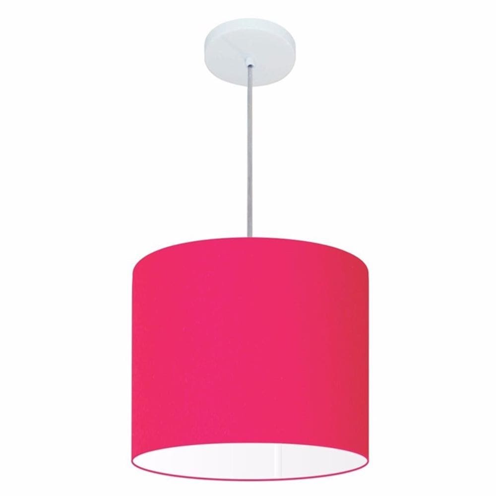 Lustre Pendente Cilíndrico Md-4143 Cúpula em Tecido 35x25cm Rosa Pink - Bivolt