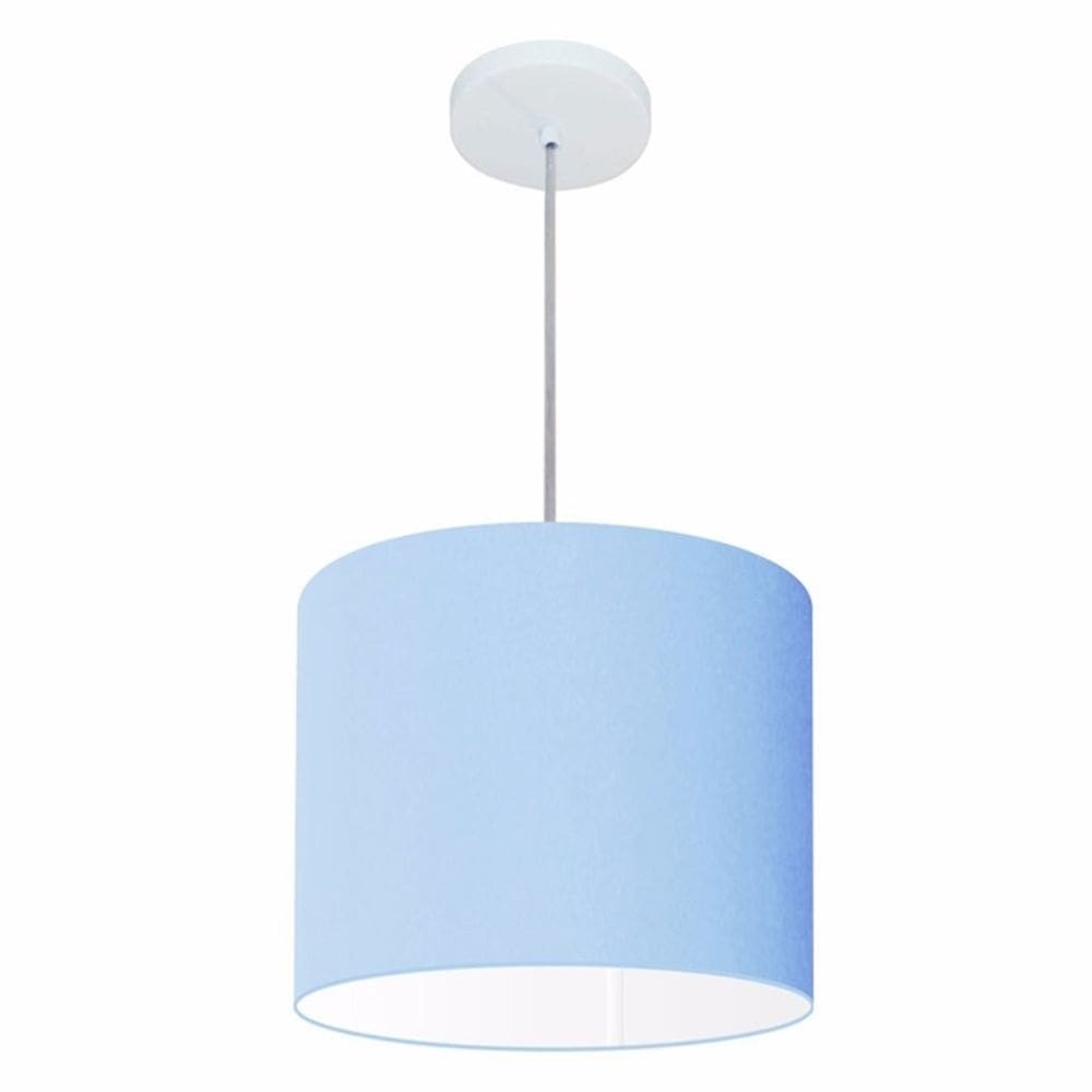 Lustre Pendente Cilíndrico Md-4143 Cúpula em Tecido 35x25cm Azul Bebê - Bivolt