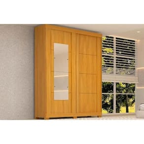 Guarda Roupa Casal 2 Portas de Correr e 2 Gavetas c/ Espelho Helena Flex Nature/Nature ou Off White - ACP