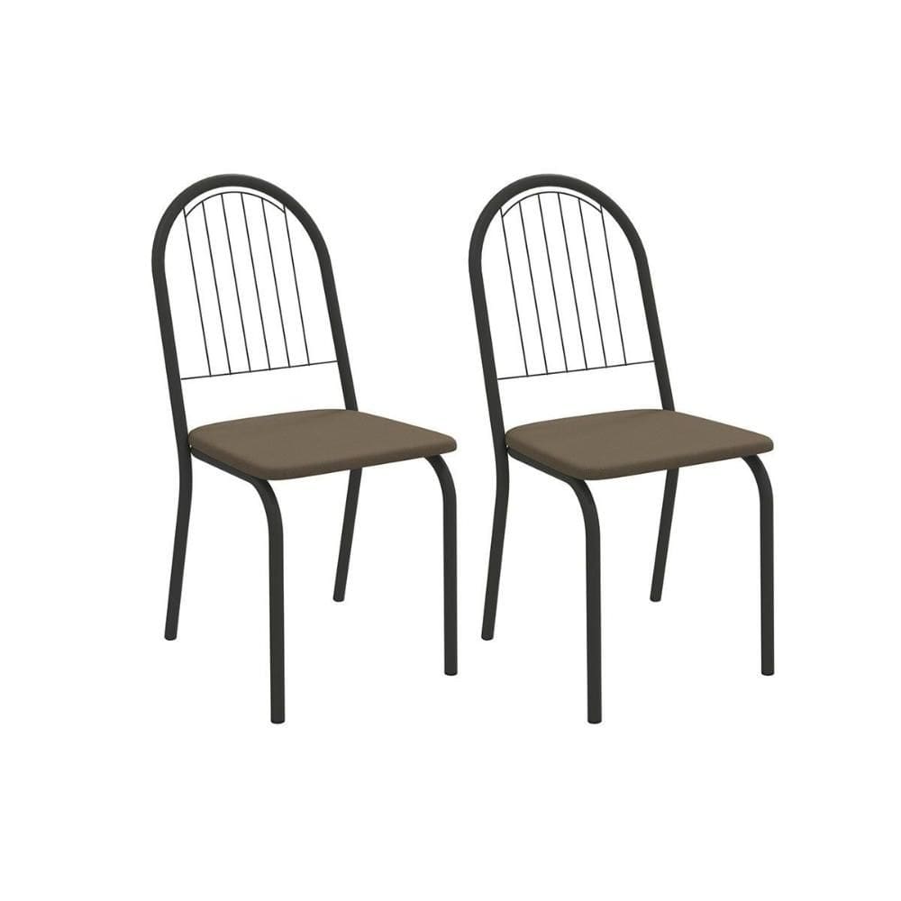 Cadeira Sala de Jantar Noruega 2C077PRF Aço Kit 2 Un Preto/Suede Cappuccino - Kappesberg