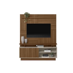 Rack Bancada c/ Painel p/ TV até 60 Pol Viena 1 Portas e 2 Prateleiras 185x150cm Jatoba/Off White - Linea Brasil