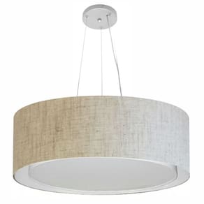 Lustre Pendente Cilíndrico Duplo Md-4125 Cúpula em Tecido 60x25cm Rustico Bege - Bivolt