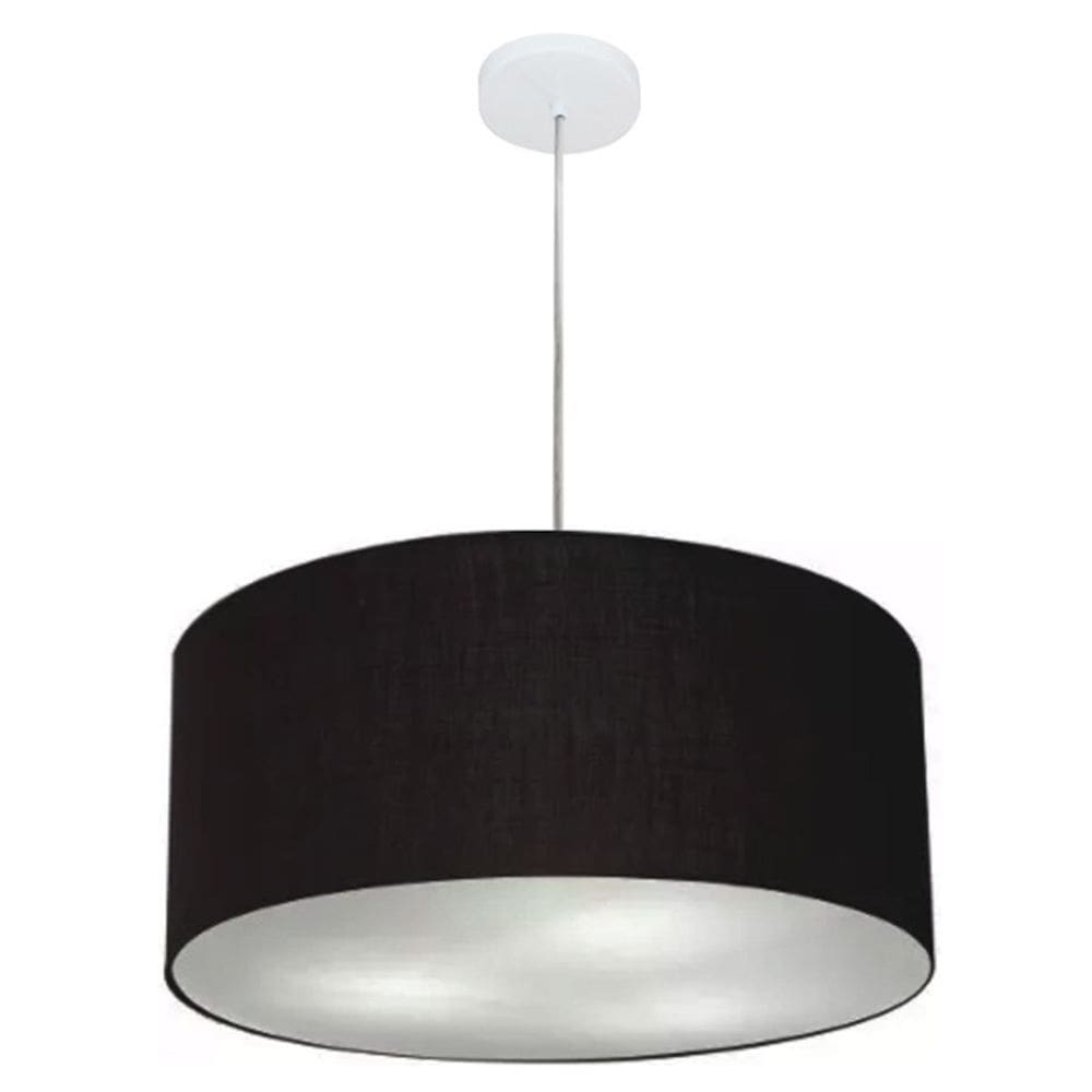 Lustre Pendente Cilíndrico Md-4100 Cúpula em Tecido 50x25cm Preto - Bivolt