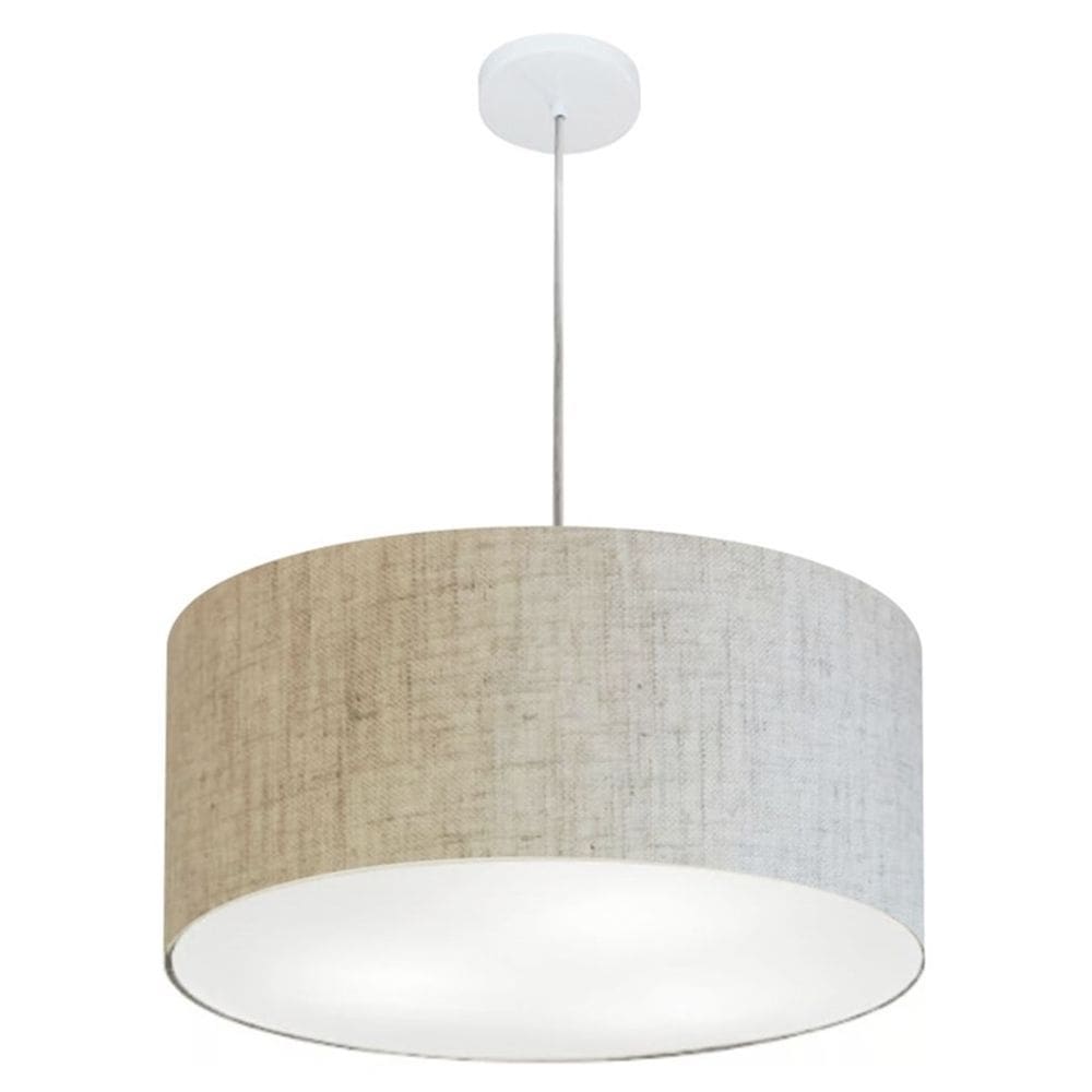 Lustre Pendente Cilíndrico Md-4100 Cúpula em Tecido 50x25cm Rustico Bege - Bivolt