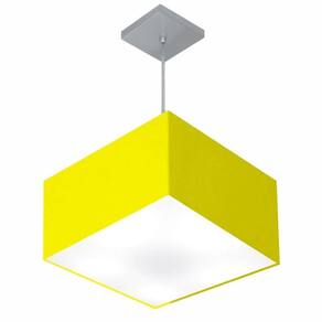 Lustre Pendente Quadrado Md-4020 Cúpula em Tecido 21/35x35cm Amarelo - Bivolt