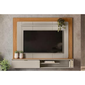 Painel Quarto p/ TV até 65 Pol Lugano c/ 1 Porta e 2 Prateleiras 182x150cm Nature/Off White - Linea Brasil