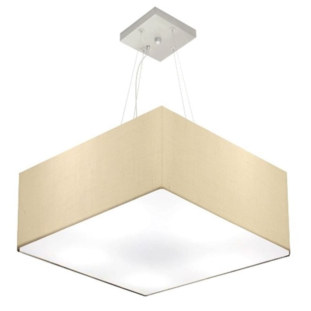 Lustre Pendente Quadrado Md-4071 Cúpula em Tecido 30/70x70cm Algodão Crú - Bivolt