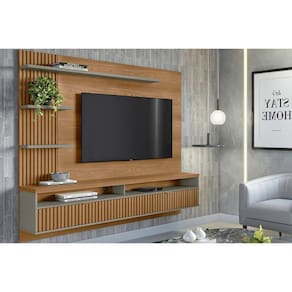 Home p/ TV até 65 Pol Araruna c/ 2 Porta e 3 Prateleiras 200x170cm Amêndoa/Titânio - Linea Brasil