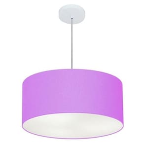 Lustre Pendente Cilíndrico Md-4100 Cúpula em Tecido 50x25cm Lilás - Bivolt