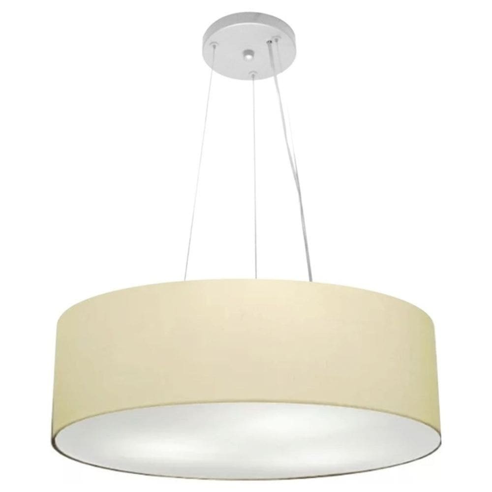 Lustre Pendente Cilíndrico Md-4134 Cúpula em Tecido 50x15cm Algodão Crú - Bivolt