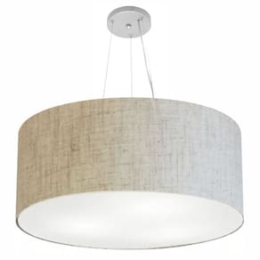 Lustre Pendente Cilíndrico Md-4135 Cúpula em Tecido 70x30cm Rustico Bege - Bivolt