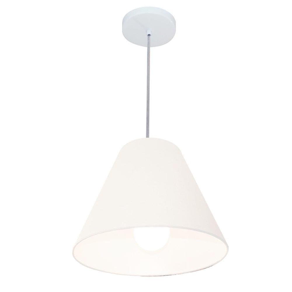 Lustre Pendente Cone Md-4028 Cúpula em Tecido 25/30x12cm Branco - Bivolt