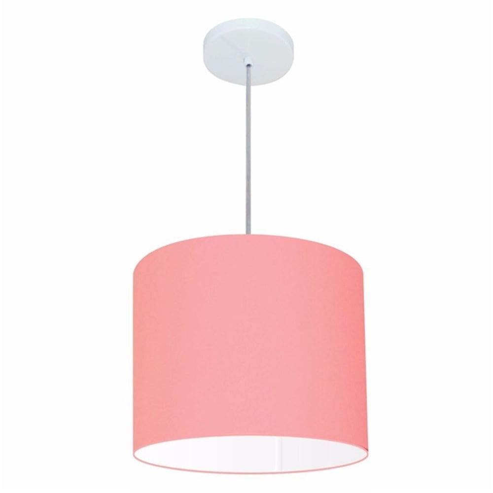 Lustre Pendente Cilíndrico Md-4143 Cúpula em Tecido 35x25cm Rosa Bebê - Bivolt