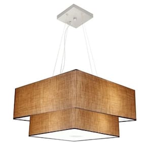 Lustre Pendente Duplo Quadrado Vivare Md-4066 Cúpula em Tecido 50x35cm Palha - Bivolt