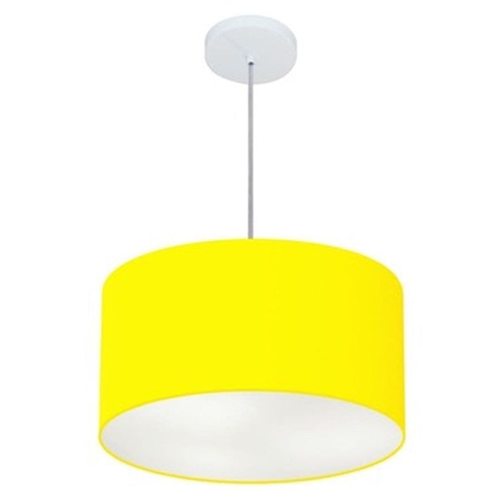 Lustre Pendente Cilíndrico Md-4099 Cúpula em Tecido 40x25cm Amarelo - Bivolt