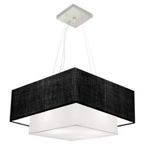 Lustre Pendente Duplo Quadrado Vivare Md-4066 Cúpula em Tecido 50x35cm Preto / Branco - Bivolt