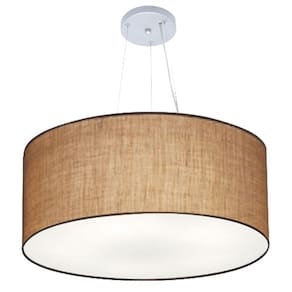 Lustre Pendente Cilíndrico Md-4135 Cúpula em Tecido 70x30cm Palha - Bivolt
