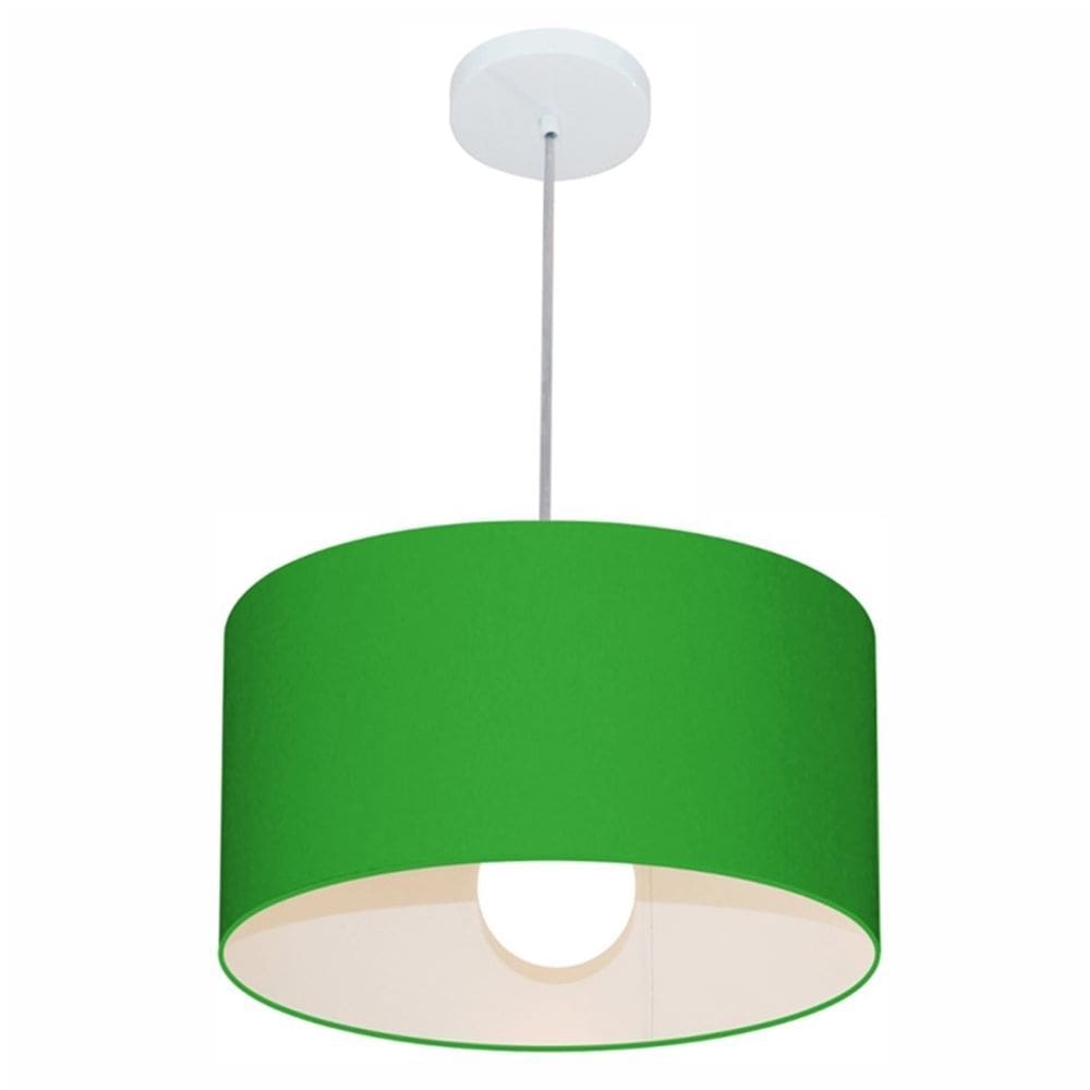 Lustre Pendente Cilíndrico Md-4031 Cúpula em Tecido 40x21cm Verde Folha - Bivolt