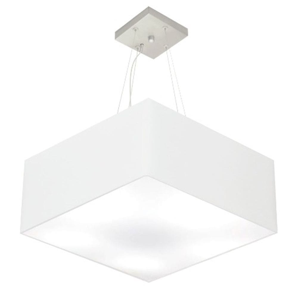 Lustre Pendente Quadrado Md-4065 Cúpula em Tecido 30/70x70cm Branco - Bivolt