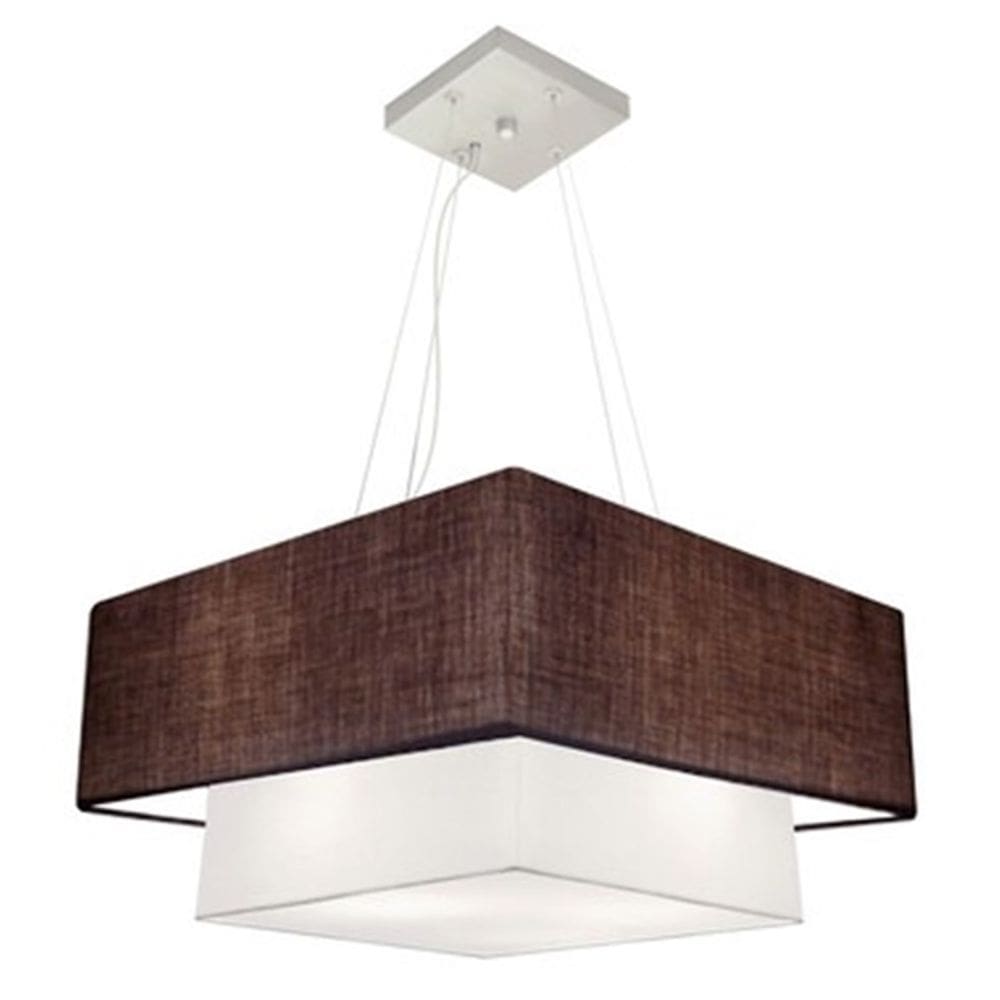 Lustre Pendente Duplo Quadrado Vivare Md-4066 Cúpula em Tecido 50x35cm Café - Branco - Bivolt