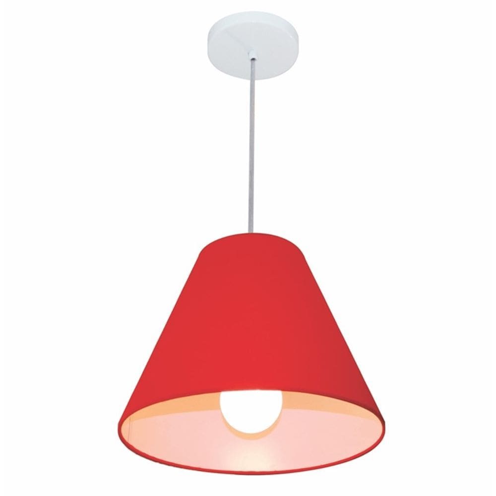 Lustre Pendente Cone Md-4028 Cúpula em Tecido 25/30x12cm Vermelho - Bivolt