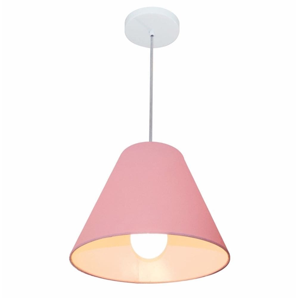 Lustre Pendente Cone Md-4028 Cúpula em Tecido 25/30x12cm Rosa Bebê - Bivolt
