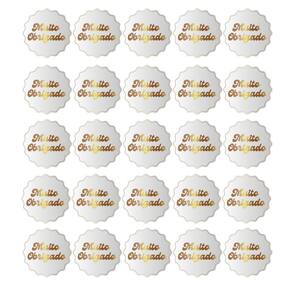 25 Adesivos Vinil Para Embalaguem Frase Muito Obrigado 4,5cm