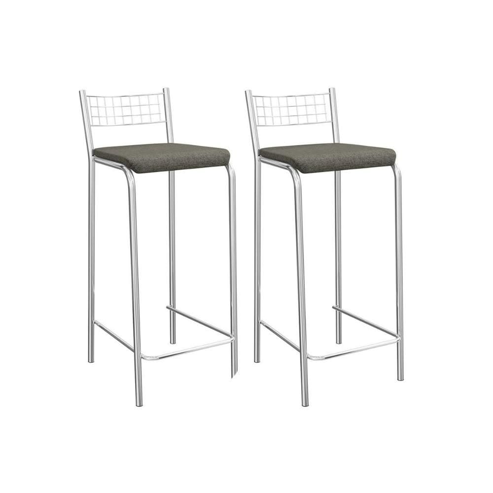 Kit 2 Banqueta de Cozinha Gênova 2B705CR Aço 2 Un Cromado/Linho Escuro - Kappesberg