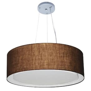 Lustre Pendente Cilíndrico Duplo Md-4126 Cúpula em Tecido 80x30cm Café - Bivolt
