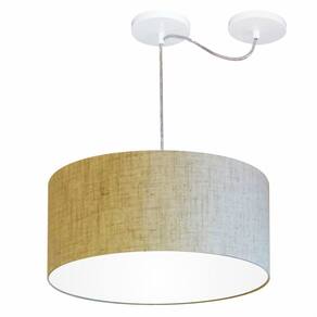 Lustre Cilíndrico C/ Desvio De Centro Md-4147 CúpulaTecido 50x25cm Rustico Bege - Bivolt