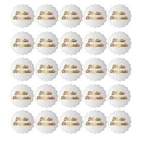 200 Adesivos Vinil p/ Embalaguem Frase Muito Obrigado 4,5cm