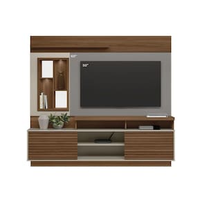 Rack Bancada c/ Painel p/ TV até 60 Pol Eldorado 2 Portas e 2 Prateleiras 181x200cm Jatoba/Off White - Linea Brasil