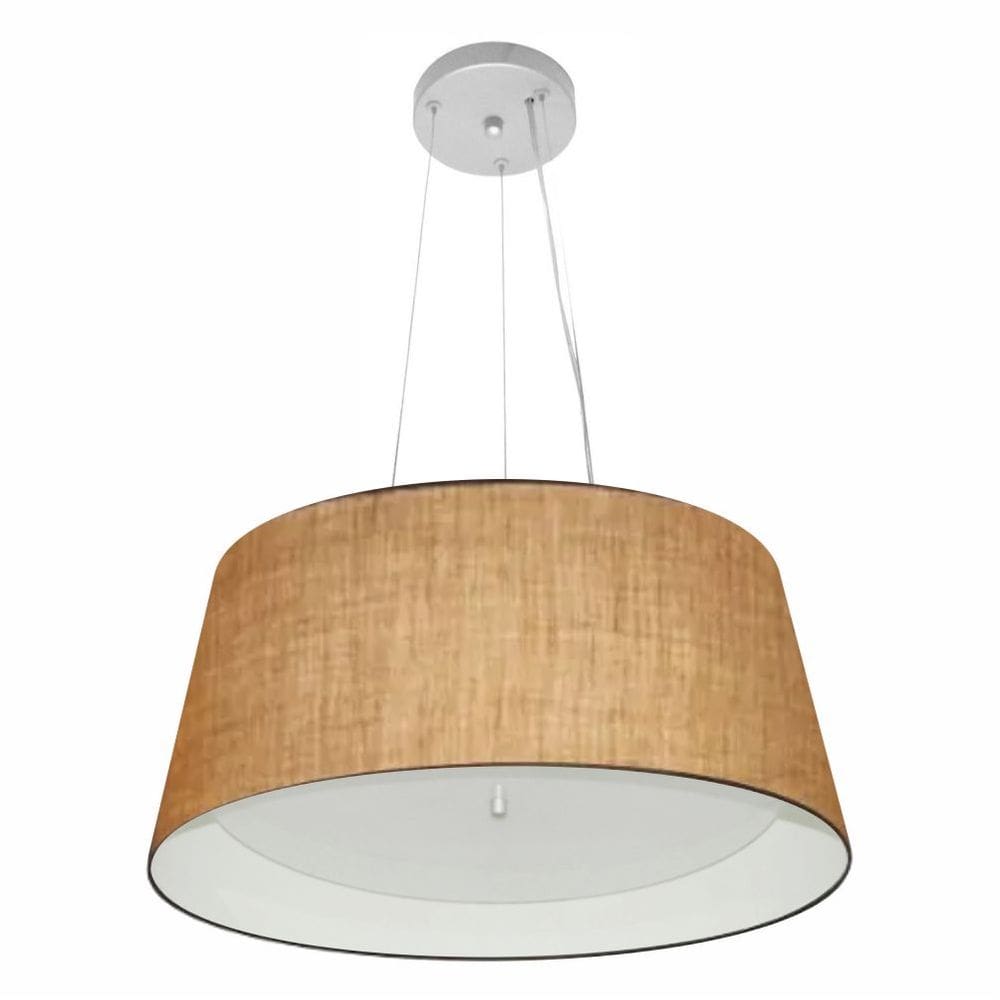 Lustre Pendente Cone Md-4144 Cúpula Forrada em Tecido 25x50x40cm Palha / Branco - Bivolt