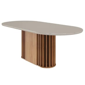 Mesa Multiuso Cozinha Julieta c/ Tampo Madeirado Vidro Oval 210x100cm Cinamomo/Off White - Cimol