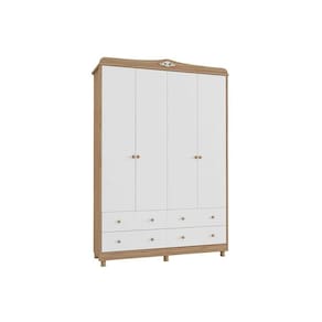 Guarda Roupa 4 Portas Elô c/ e 4 Gavetas Branco/Carvalho - Peroba