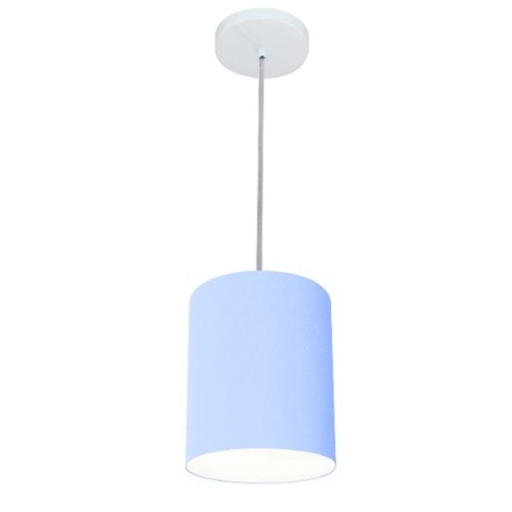 Lustre Pendente Cilíndrico Md-4012 Cúpula em Tecido 18x25cm Azul Bebê - Bivolt