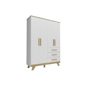 Guarda Roupa Bebê c/ 4 Portas e 3 Gavetas Retrô Branco/Amendoa - Peroba