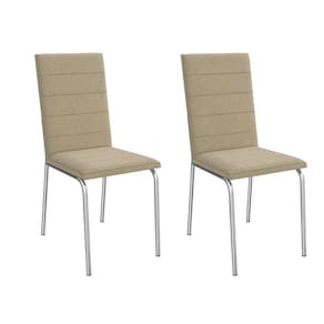 Cadeira de Cozinha Amsterdã 2C091 Aço Kit 2 Un Cromado/Boucle Bege Fendi - Kappesberg