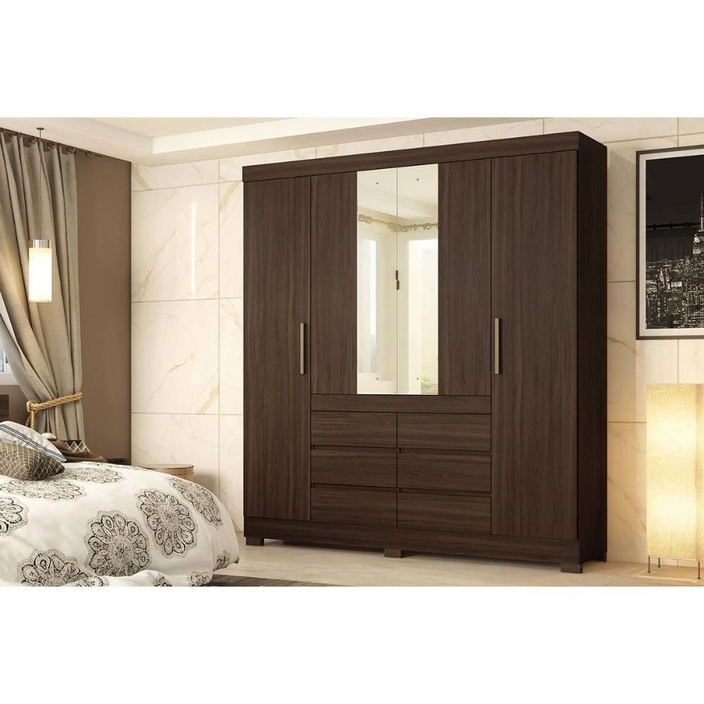 Guarda Roupa 4 Portas (2 c/ Espelho) e 6 Gavetas Cadis Cafe Touch - Demóbile