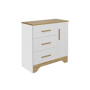 Cômoda Bebê Popy Retrô c/ 1 Porta e 3 Gavetas Branco/Amendoa - Peroba