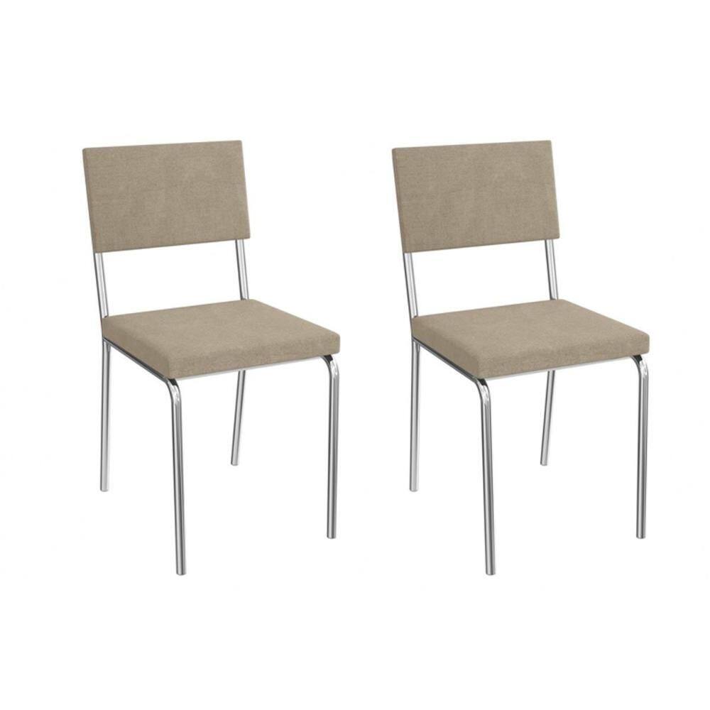 Kit 2 Cadeiras de Cozinha Zaria 2C128CR Aço 2 Un Cromado/Linho Bege Fendi - Kappesberg