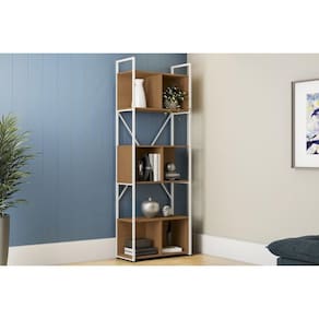 Estante de Livros Industrial Alta LI014 c/ 6 Nichos 72x202cm Canela/Branco - Kappesberg