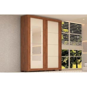 Guarda Roupa Casal 2 Portas de Correr e 2 Gavetas c/ Espelho Helena Flex Cinamomo/Cinamomo ou Off White - ACP